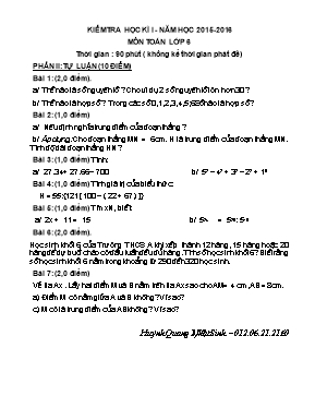 Kiểm tra học kì I - Năm học 2015-2016 môn Toan lớp 6 thơi gian 90 phut